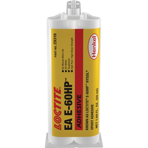 Adh&eacute;sif &eacute;poxyde E-60HP Hysol, 50 ml, Cartouche double, Deux composants, Blanc cass&eacute; Fastek
