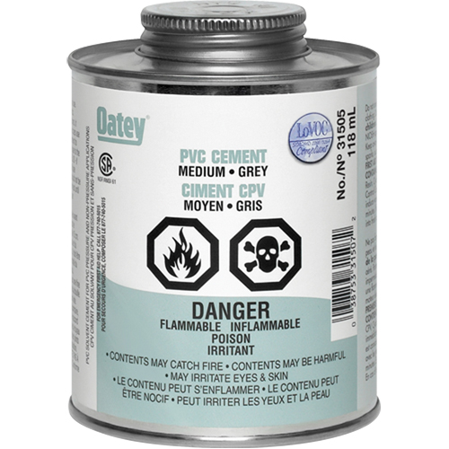 PVC Cement, 0.250 lbs, Brush-Top Can, Grey Fastek