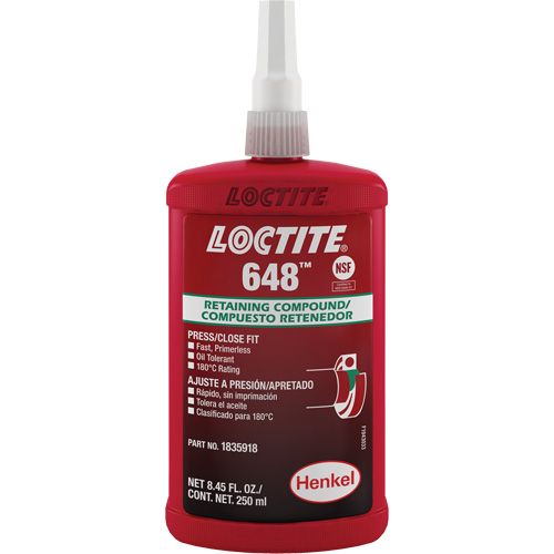 Loctite&reg; 648 Retaining Compound, 250 ml, Bottle, Green Fastek