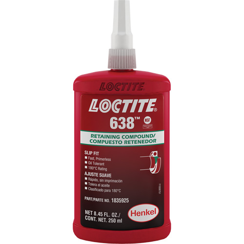 Compos&eacute; de retenue Loctite 638, 250 ml, Bouteille, Vert Fastek