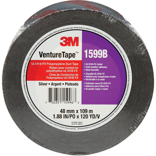 1599B Venture Tape Polypropylene Tape, 3 mils, Silver, 48 mm (2") x 109.7 m (359.9') Fastek