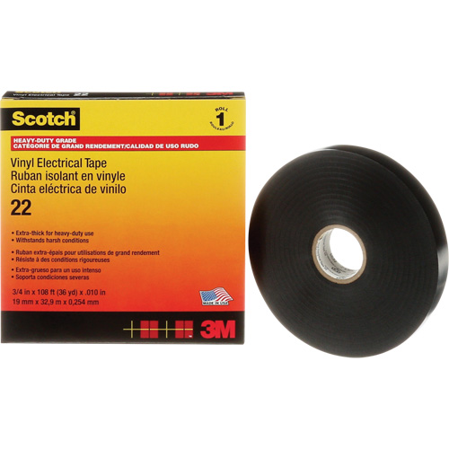 Scotch&reg; Vinyl Electrical Tape, 19 mm (3/4") x 33 m (108'), Black, 10 mils Fastek