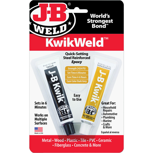 KwikWeld Epoxy, Two-Part, Tube, 2 oz., Grey Fastek