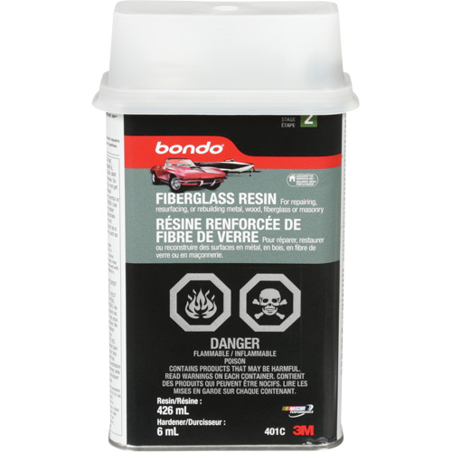 R&eacute;sine de fibre de verre Bondo, Deux composants, 15 oz, Bidon rectangulaire Fastek