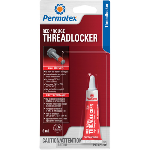 Permanent Strength Threadlocker, Red, High, 6 ml, Tube Fastek