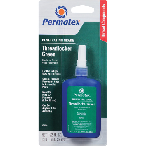 Penetrating Grade Threadlocker, Green, Low, 36 ml, Bottle Fastek
