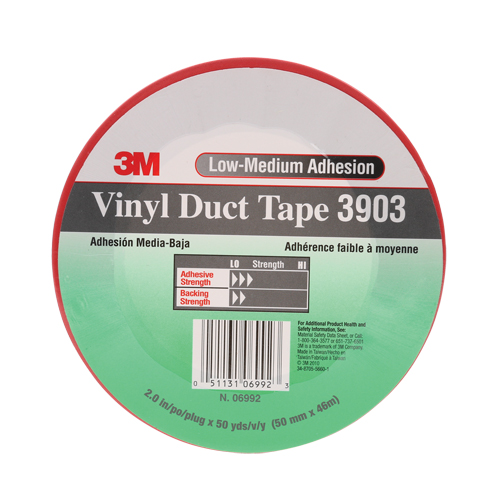3903 Vinyl Duct Tape, 48 mm (2") W x 46 m (151') L, 6.5 mils, Red Fastek