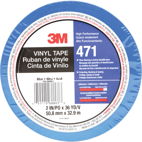 Ruban en vinyle 471, 50,8 mm (2") la x 32,9 m (108') lo, 5,2 mils, Bleu Fastek