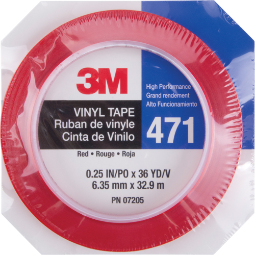 471 Vinyl Tape, 6 mm (1/4") W x 32.9 m (108') L, 5.3 mils, Red Fastek