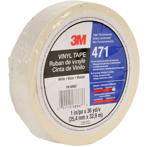 471 Vinyl Tape, 12 mm (1/2") W x 32.9 m (108') L, 5.3 mils, White Fastek