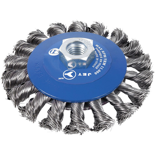 Knot Twisted Conical Bevel Brush, 5" Dia., 0.02" Fill, 5/8"-11NC Arbor Fastek