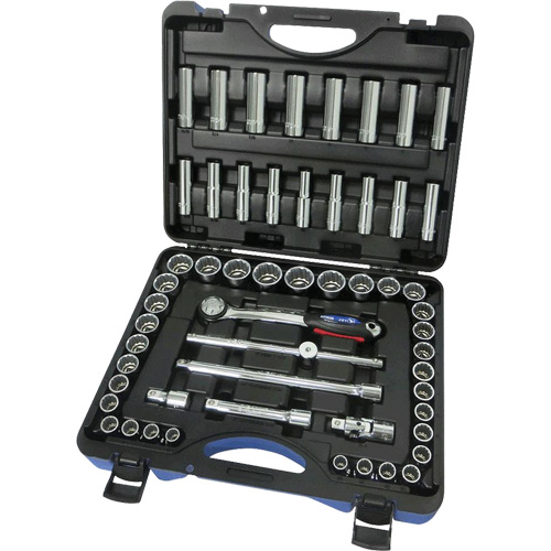 SAE/Metric 12-Point Socket Set, 55 Pcs, 1/2" Drive Size, Deep Fastek