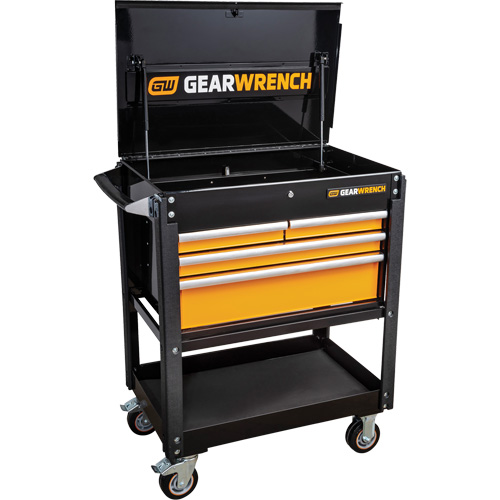 Utility Cart, 4 Drawers, 33" L x 21" W x 42" H, Black/Orange Fastek