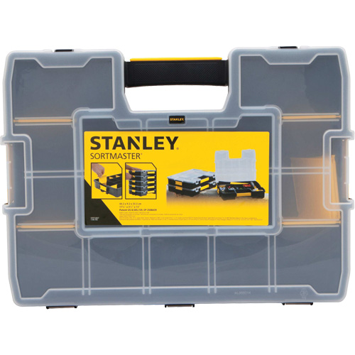 SortMaster&reg; Stackable Small Parts Organizer, 17-3/8" W x 13" D x 3-1/2" H, Black Fastek