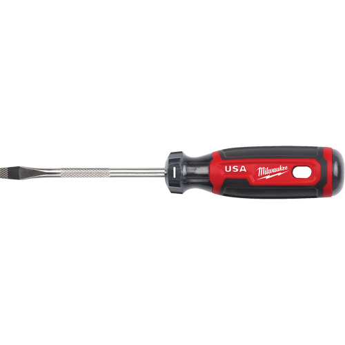 Slotted Screwdriver, 1/4" Tip, Round, 211 mm L, Cushion Grip Handle Fastek