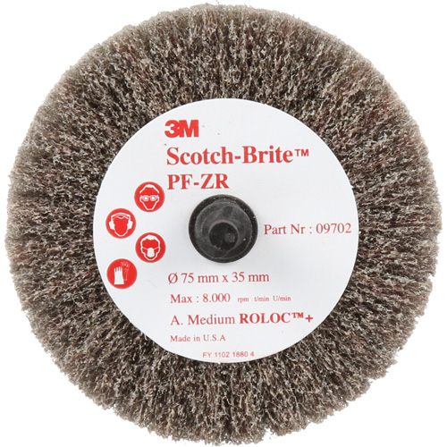 Scotch-Brite Roloc Cut & Polish Disc, Aluminum Oxide, Medium Grit, 3" x 1-3/8" x 1/4" Fastek