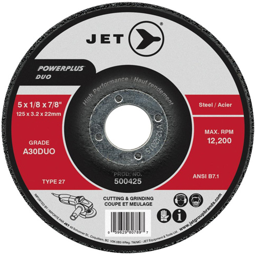 Powerplus DUO Cutting/Grinding Wheel, 4-1/2" x 1/8", 7/8" Arbor, Type 27, A30DUO Grit Fastek