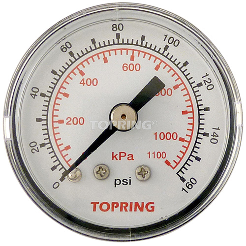 Pressure Gauge, 1-1/2" , 0 - 160 psi, Back Mount, Analogue Fastek