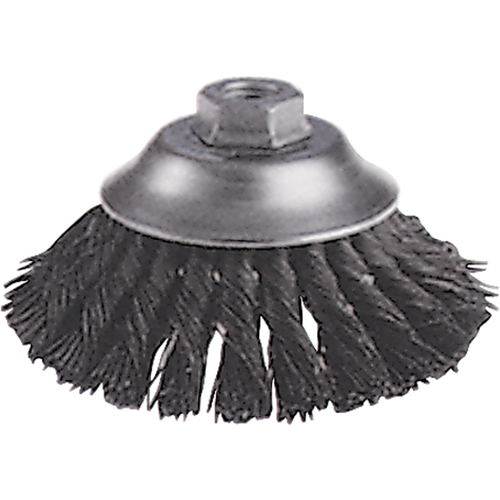 Knot Wire Cup Brushes - Flared Cup Brush, 6" Dia., 0.02" Fill, 5/8"-11 Arbor, Steel Fastek