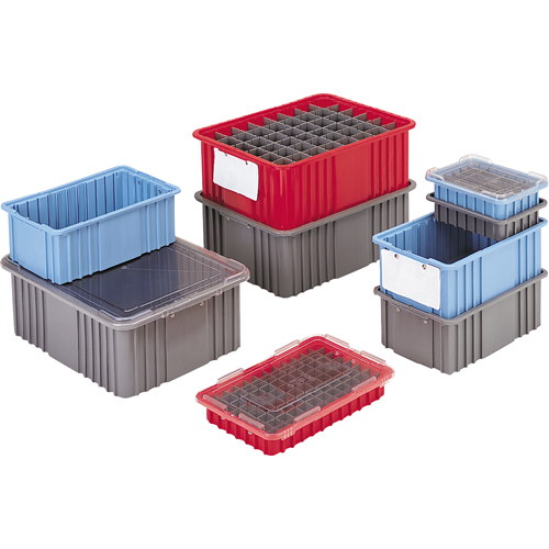 Divider Box&reg; Containers, Polyethylene, 10.8" W x 8.3" D x 2.5" H, Grey Fastek