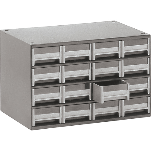 Casiers modulaires pour pi&egrave;ces, Acier, 16 tiroirs, 17" x 10-9/16" x 2-1/8", Gris Fastek
