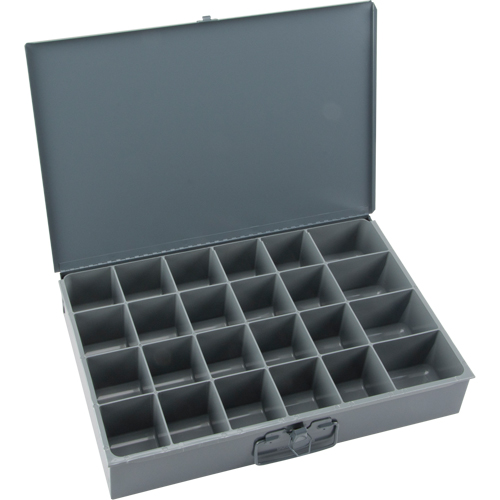 Compartment Scoop Boxes, Steel, 24 Slots, 18" W x 12" D x 3" H, Grey Fastek