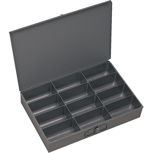 Compartment Scoop Boxes, Steel, 12 Slots, 13 3/8" W x 9-1/4" D x 2" H, Grey Fastek