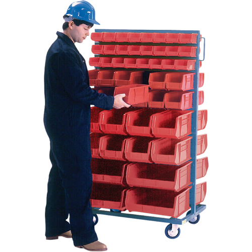 Double-Sided Mobile Bin Rack, Double-sided, 96 bins, 36" W x 24" D x 63" H Fastek