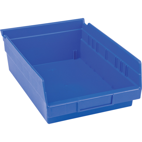 Plastic Shelf Bins, 8-3/8" W x 4" H x 11-5/8" D, Blue, 15 lbs. Capacity Fastek