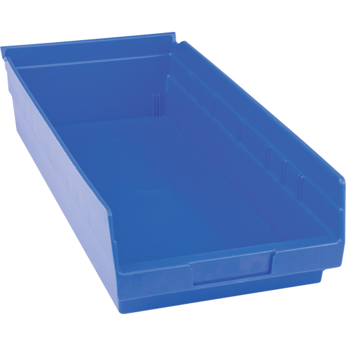 Plastic Shelf Bins, 8-3/8" W x 4" H x 17-7/8" D, Blue, 20 lbs. Capacity Fastek