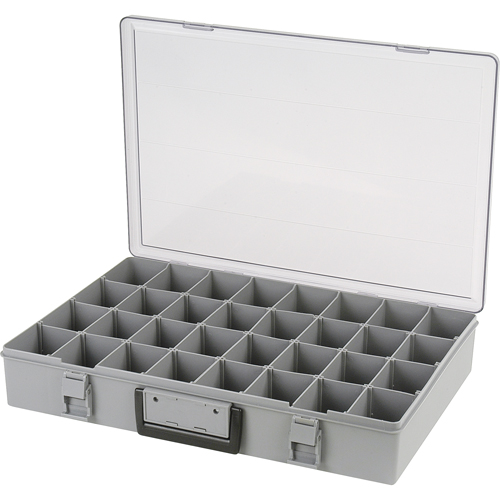 Compartment Case, Plastic, 32 Slots, 18-1/2" W x 13" D x 3" H, Grey Fastek