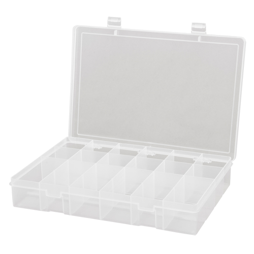 Compact Polypropylene Compartment Cases, 13-1/8" W x 9" D x 2-5/16" H, 18 Compartments Fastek