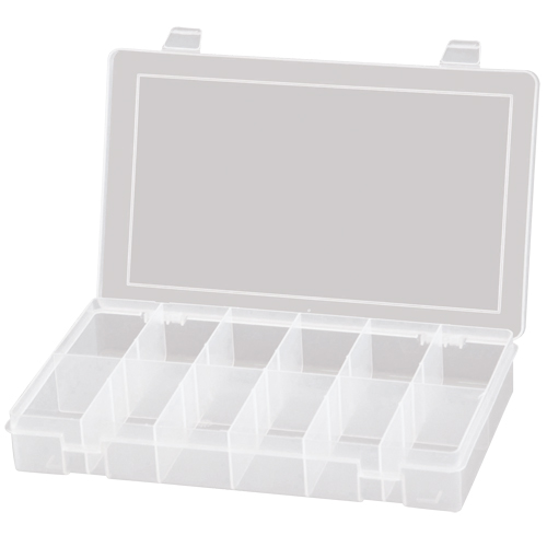 Compact Polypropylene Compartment Cases, 11" W x 6-3/4" D x 1-3/4" H, 12 Compartments Fastek