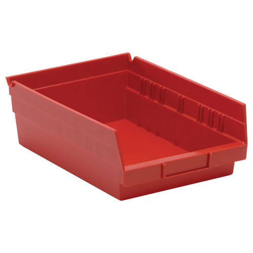 Shelf Bins, 8-3/8" W x 4" H x 11-5/8" D, Red, 30 lbs. Capacity Fastek
