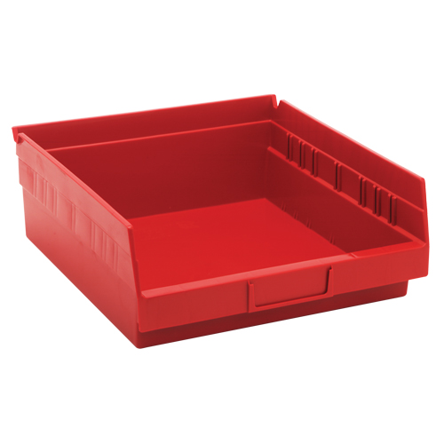 Shelf Bins, 11-1/8" W x 4" H x 11-5/8" D, Red, 30 lbs. Capacity Fastek