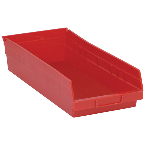 Shelf Bins, 8-3/8" W x 4" H x 17-7/8" D, Red, 40 lbs. Capacity Fastek