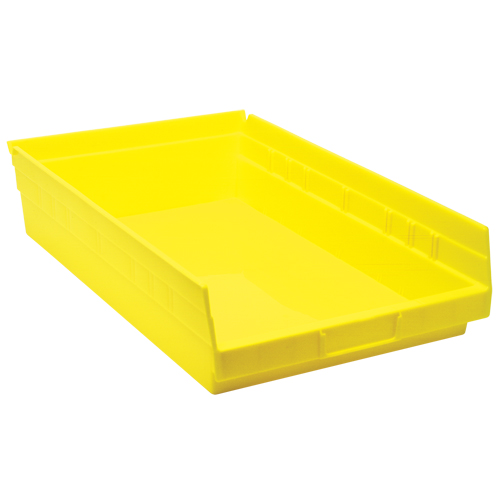 Shelf Bins, 11-1/8" W x 4" H x 17-7/8" D, Yellow, 40 lbs. Capacity Fastek