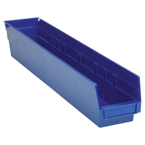 Shelf Bins, 4-1/8" W x 4" H x 23-5/8" D, Blue, 50 lbs. Capacity Fastek