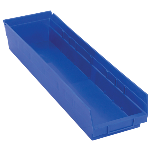 Shelf Bins, 6-5/8" W x 4" H x 23-5/8" D, Blue, 50 lbs. Capacity Fastek
