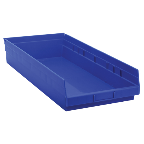 Shelf Bins, 11-1/8" W x 4" H x 23-5/8" D, Blue, 50 lbs. Capacity Fastek