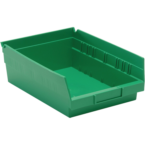 Shelf Bins, 8-3/8" W x 4" H x 11-5/8" D, Green, 30 lbs. Capacity Fastek
