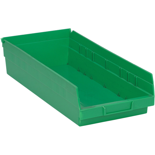 Shelf Bins, 8-1/8" W x 4" H x 17-7/8" D, Green, 40 lbs. Capacity Fastek