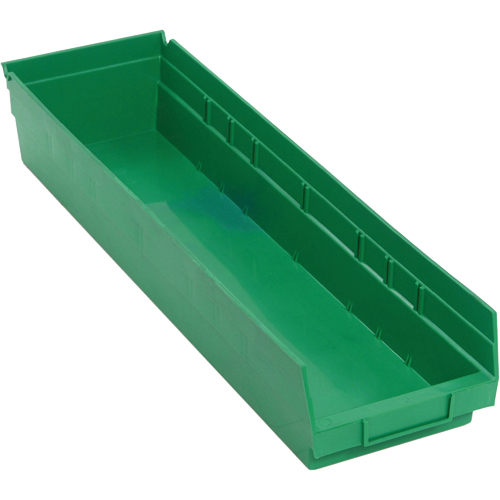 Shelf Bins, 6-5/8" W x 4" H x 23-5/8" D, Green, 50 lbs. Capacity Fastek