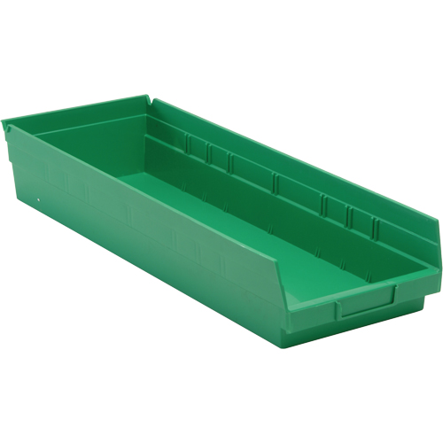 Shelf Bins, 8-3/8" W x 4" H x 23-5/8" D, Green, 50 lbs. Capacity Fastek