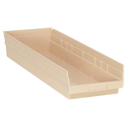 Economy Shelf Bin, 8-3/8" W x 4" H x 23-5/8" D, Ivory, 60 lbs. Capacity Fastek