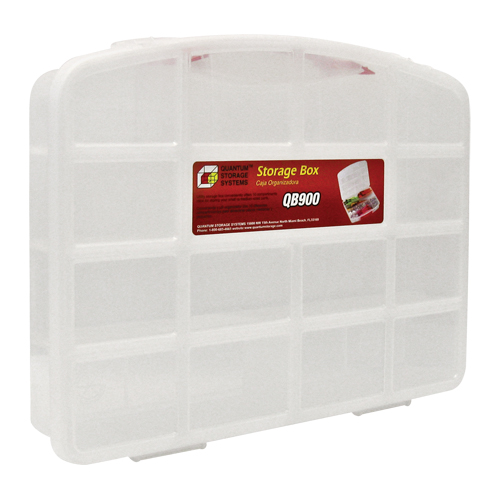 Clear Compartment Storage Box, 13" W x 10-1/4" D x 2-3/8" H, 10 Compartments Fastek