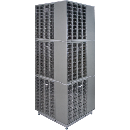 Armoire industrielle robuste avec carrousel &agrave; tiroirs, Acier, 480 tiroirs, 27" la x 27" p x 80" h, Gris Fastek
