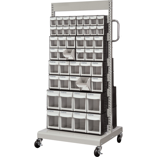 Mobile Tilt Bin Rack, Double-sided, 92 bins, 26-1/4" W x 22" D x 57-1/2" H Fastek