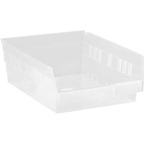 Shelf Bins, 8-3/8" W x 4" H x 11-5/8" D, Clear, 30 lbs. Capacity Fastek