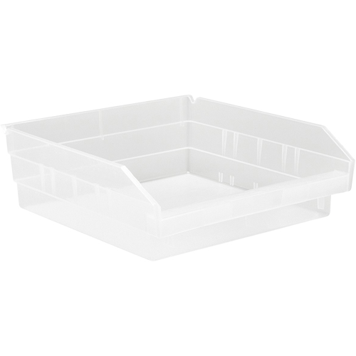 Shelf Bins, 11-1/8" W x 4" H x 11-5/8" D, Clear, 30 lbs. Capacity Fastek